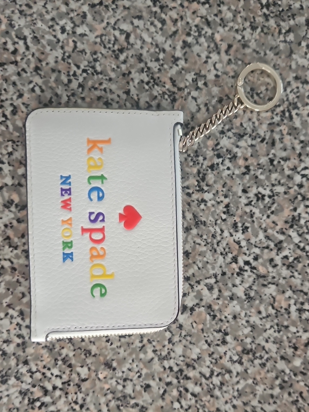 NWT kate spade White Rainbow Logo Key Ring Card Case